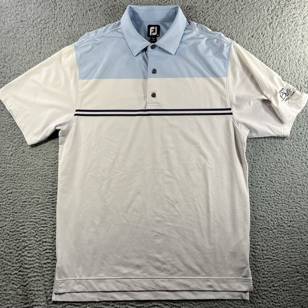 FootJoy Golf Polo Shirt Mens Medium Blue White Colorblock Missouri Bluffs Logo
